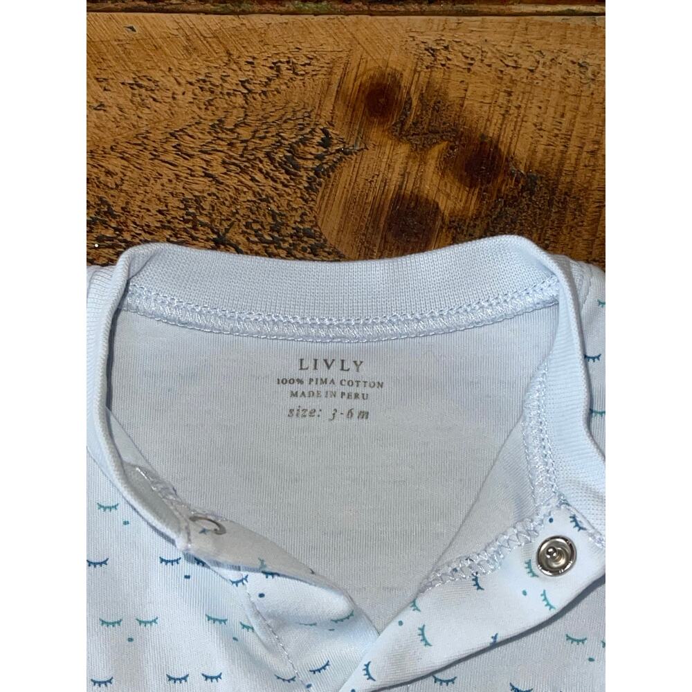 Baby Livly Light Blue‎ 100% Pima Cotton Eyelash Footless Snap Onesie 3-6 Months - Picture 4 of 4
